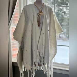 Shawl Cape in Ivory With Faux Pearl Embellishments by INC